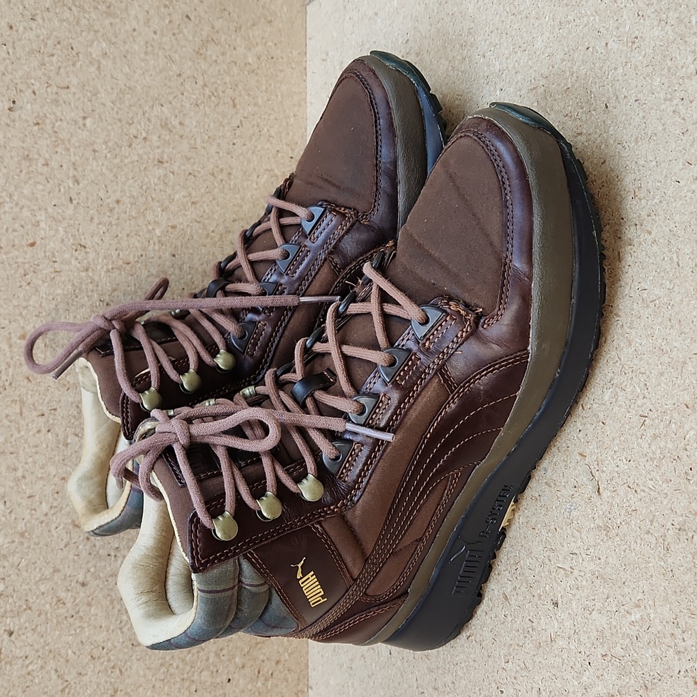 Rare Puma Womans Millerain High Top R System Brown Leather Shoes 353671 Size 7